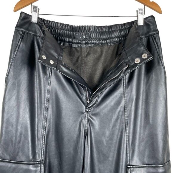 7 For All Mankind Faux Leather Pants Large Women Black High Rise Vegan Cargo EUC - Picture 6 of 16